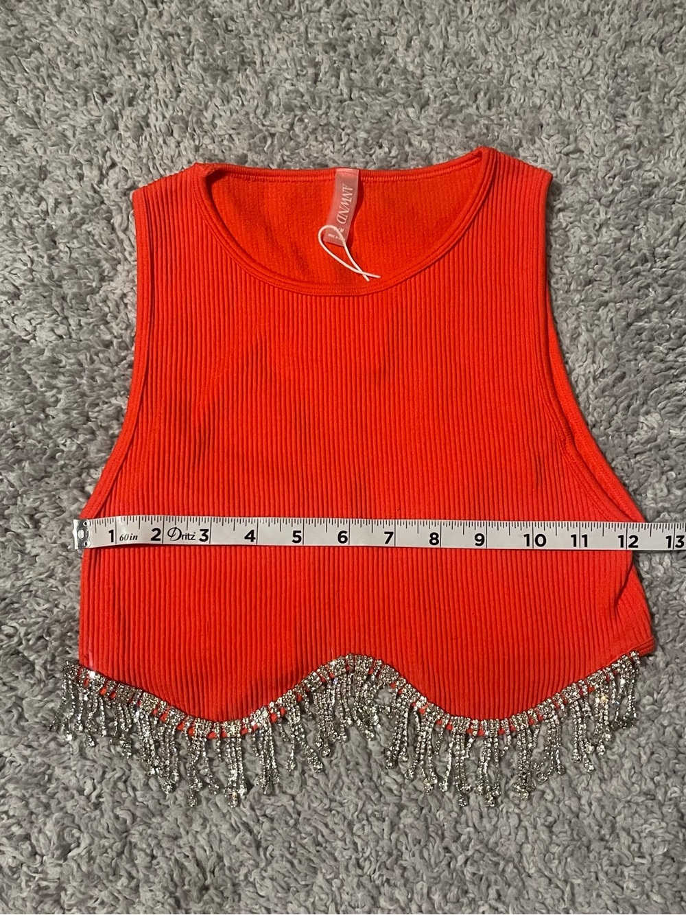 ANWND Orange Ribbed Rhinestone Fringe Cropped Tank Top - Picture 5 of 6